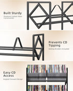 2-Tier CD Storage Metal Display Shelf, CD Holder Rack with Adjustable Divider, Store up to 80 CDs for Non-slip Feet, Modern for Music Collection Enthusiasts Home Organization and Decor