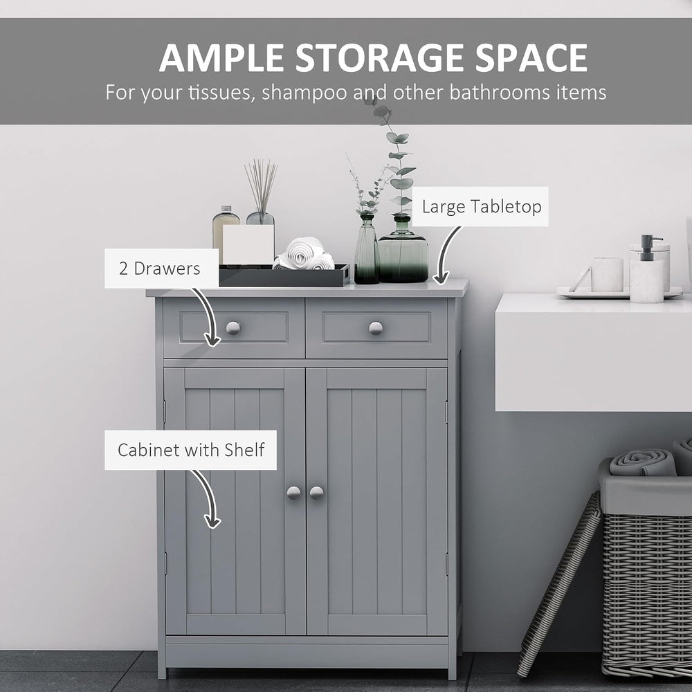 Floor Cabinet with 2 Doors, 2 Drawers and Adjustable Shelf, Freestanding Stor...