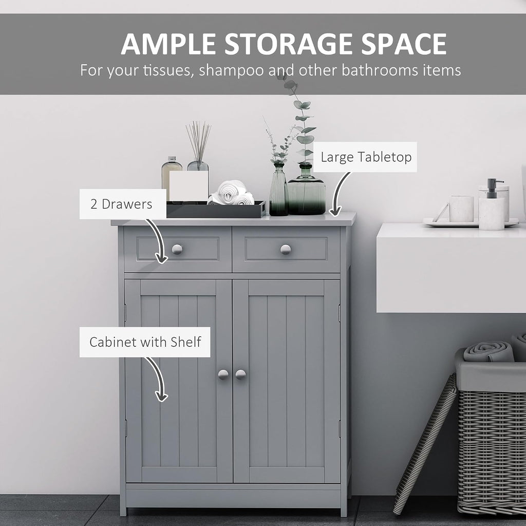 Floor Cabinet with 2 Doors, 2 Drawers and Adjustable Shelf, Freestanding Storage Cabinet for Bathroom,for Kitchen Home