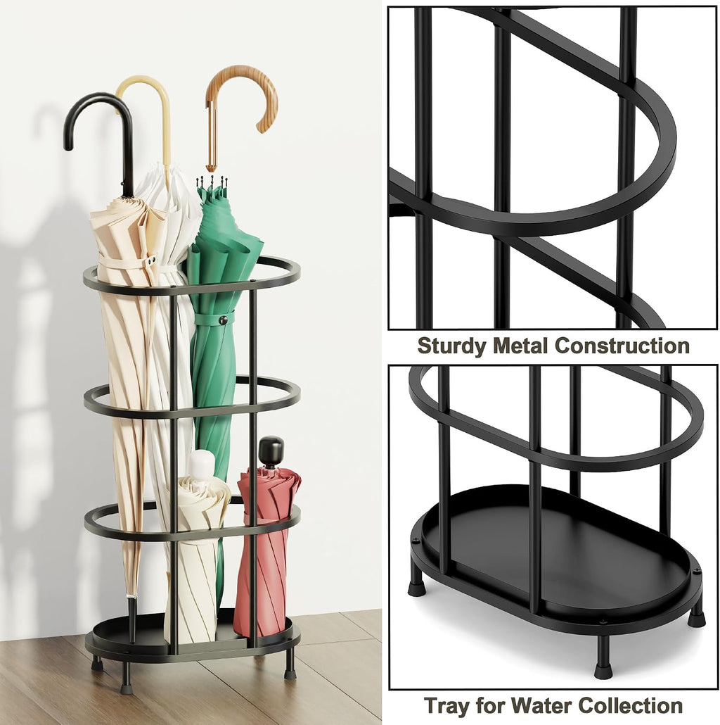 Alyoen Umbrella Stands for Entryway, Large Metal Umbrella Holder 6.89 x 10.8 x 21.34 Inches with Adjustable Feet, Decor Freestanding Elliptical Openwork Umbrella Rack for Home Office