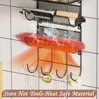 4 tiers Hair Dryer Holder Styling Tool Organizer Wall-Mounted Storage Wire Basket with Hook Heat Safe Rack for Hair-Straighteners,Curling Wands,Flat Iron,Perfume,Cabinet Door Bathroom