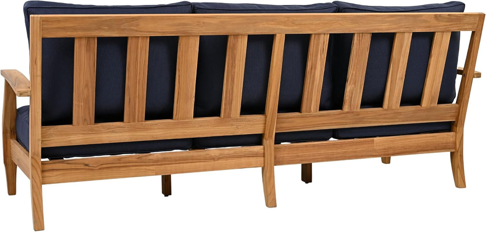 SAFAVIEH Couture Outdoor - Martinique 3-Seat Sofa - Natural & Navy - Teak...