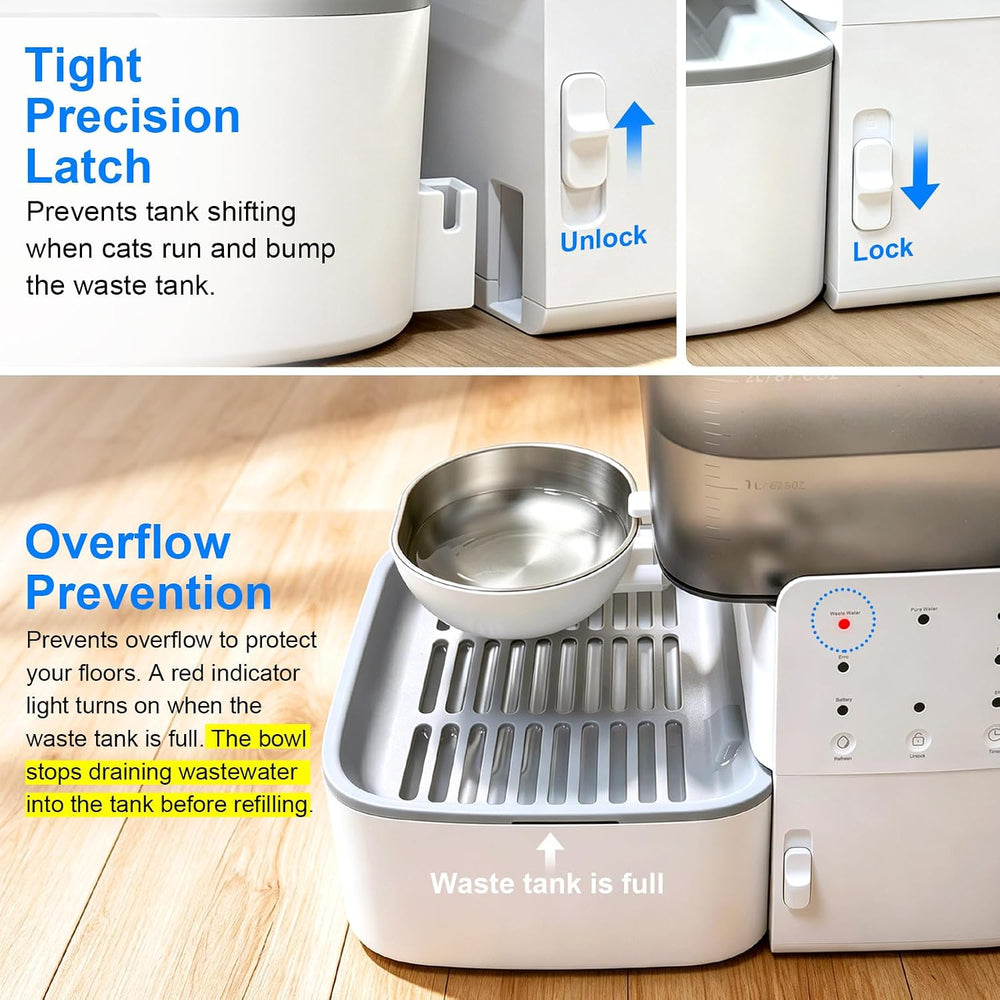 Pet Water Dispenser, 4.3L Wireless Auto Refill, No Pump, No Filter