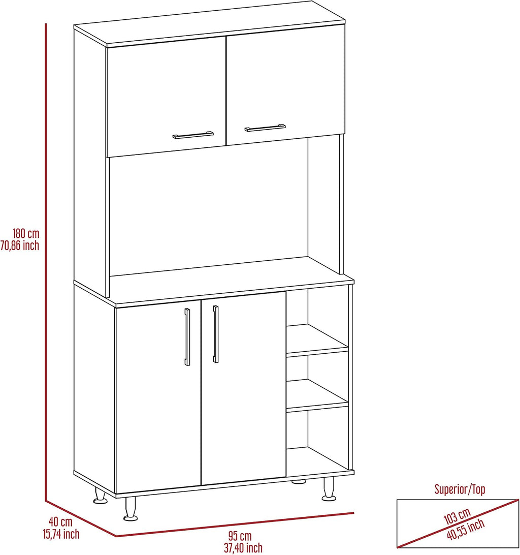 37.4" D*15.7" W*70.9" H Freestanding Kitchen Pantry with 2 Shelves, 2 Double Doors, 4 Sliver Legs, Rectangular Double Door Cabinet, Traditional, for Living Room, Dining Room, White