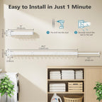 JAUREE Clothes Drying Rack Wall Mounted, Space-Saving Drying Rack Clothing, Collapsible Foldable Retractable Laundry Rack with 18 Hooks, Indoor/Outdoor, White