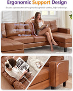 TYBOATLE 116’’ W Brown Faux Leather Sectional Couch w/USB and Cup Holders for Living Room, Comfy Tufted U Shaped Sofa w/Chaise Lounge, Office Leather Sofa for Bedroom