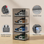 Thicken Sturdy Shoe Storage Boxes Stackable Shoe Organizer for Closet, 9Pack Drop Front Shoe Box with Magnetic Door, Shoe Container for Sneaker Storage, Clear Shoe Rack, Fit US Size up to 13, Black