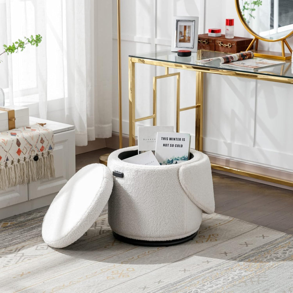 Ya-Home Modern Swivel Ottoman Vanity Chair, Sherpa Upholstered Barrel Club Ch...