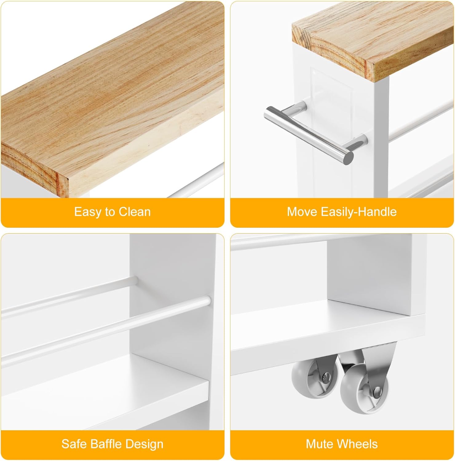 KLM 4 Tier White Slim Storage Cart with Handle, Slide Out Storage Rolling Utility Cart for Kitchen, Laundry, Narrow Places