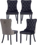 Velvet Dining Chairs Set of 4, High-end Tufted Upholstered Dining Chair with Back Ring Pull, Nailhead Trim and Solid Wood Legs, Modern Dining Room Chairs for Dining Room, Black &Patterned
