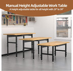 48'' Adjustable Workbench, Solid Wood Work Bench Table, Metal Tool Bench Work Bench with Power Outlet, Heavy Duty Large Load Capacity Garage Workbench Workshop Table for Workshop,Office,Home