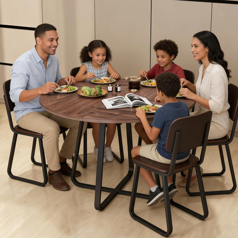 43.31'' Round Dining Table, Wood Kitchen Table with Metal X-Shaped Ba...
