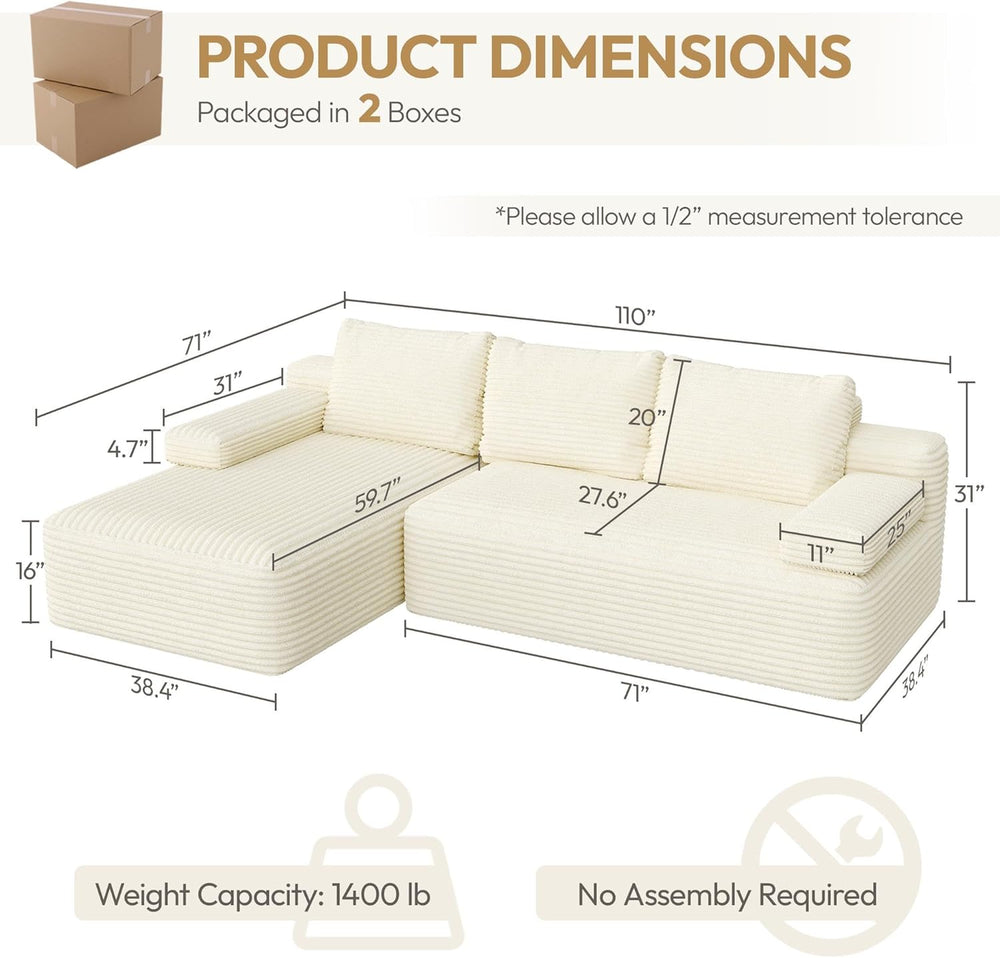 Yaheetech 110" Sectional Sofa Couch with Chaise, Beige | Sectional Sofa ...
