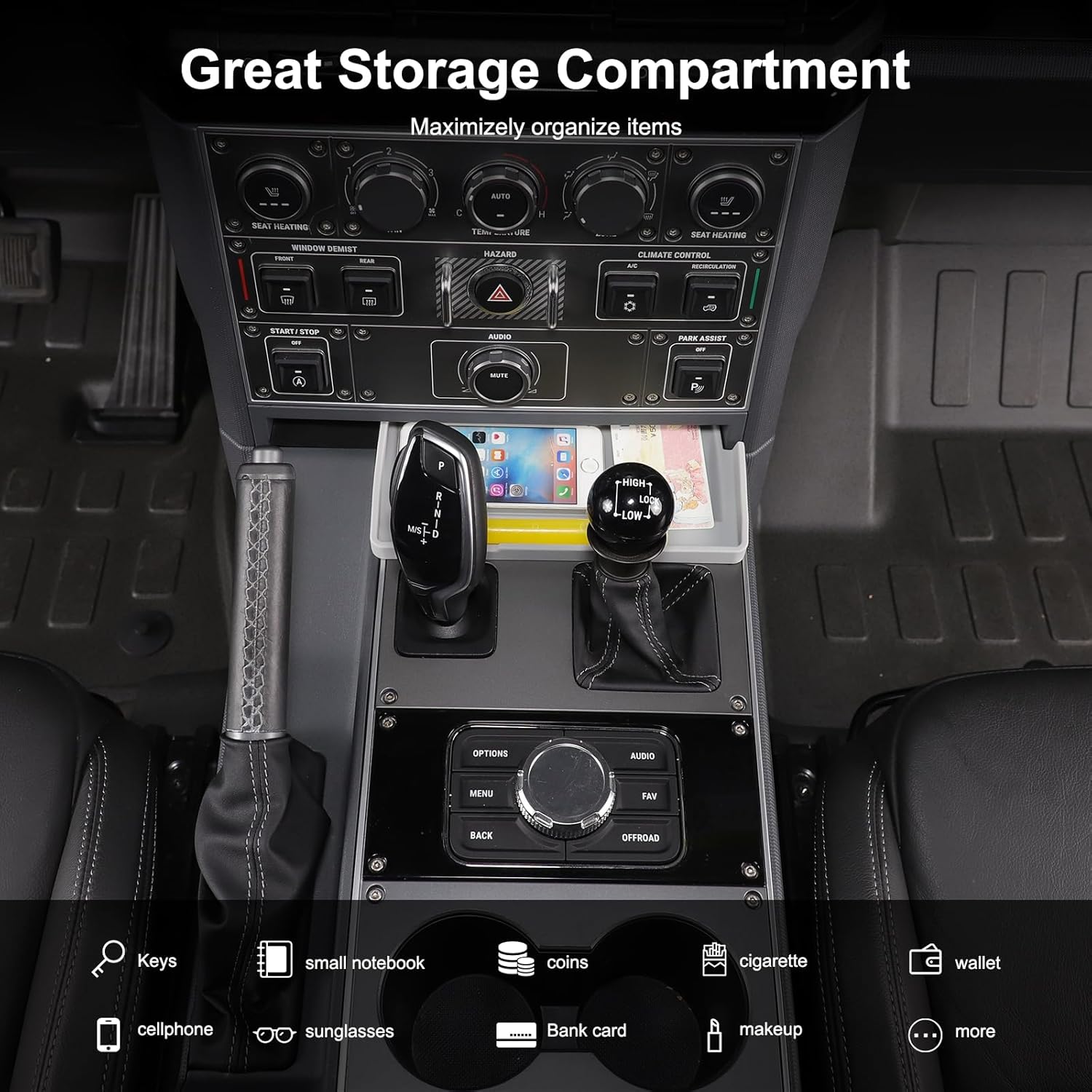 Gear Shift Center Console Front Tray Organizer Compatible with INEOS Grenadier 2020-2024, Center Console Organizer Insert Tray Accessories (Gray)
