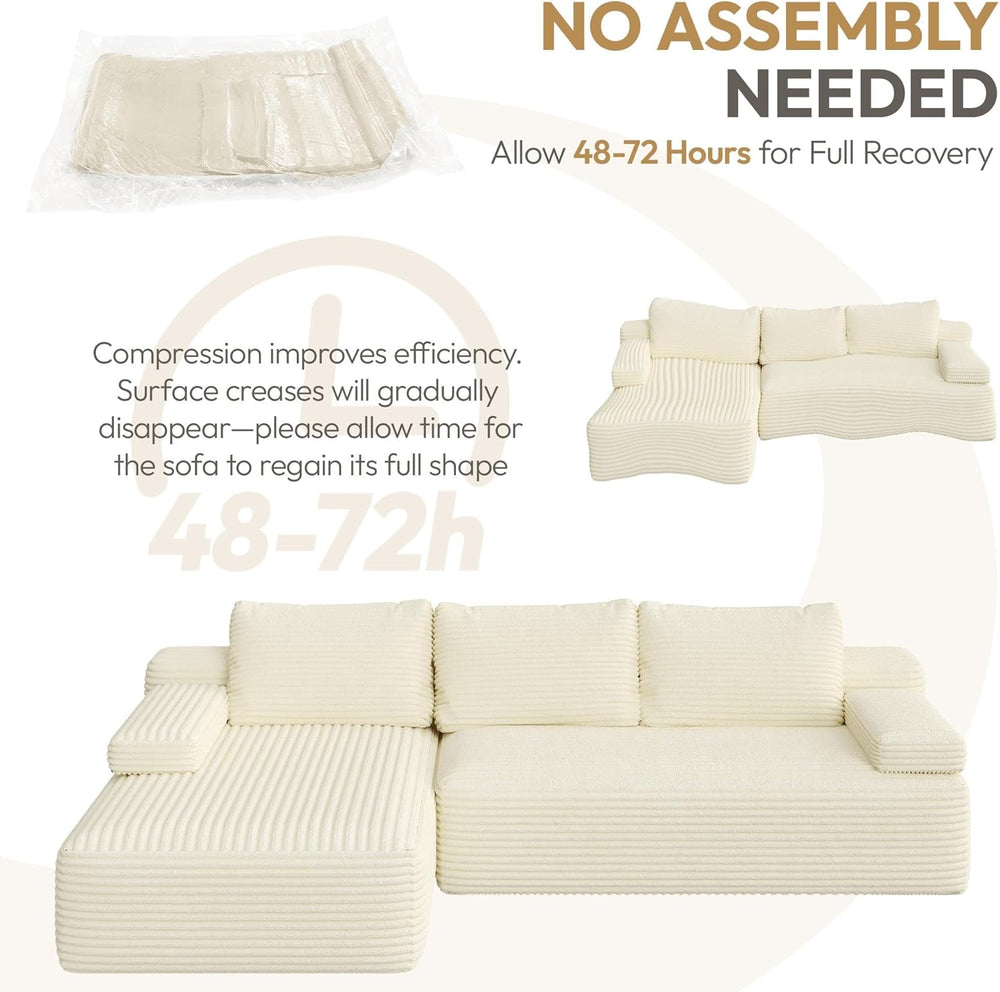 Yaheetech 110" Sectional Sofa Couch with Chaise, Beige | Sectional Sofa ...