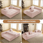 108" L-Shaped Boneless Couch, Modular Sectional Sofa with Moveable Ottoman, Corduroy Cloud Couches for Living Room, No Assembly, Ship in a Box, Pink