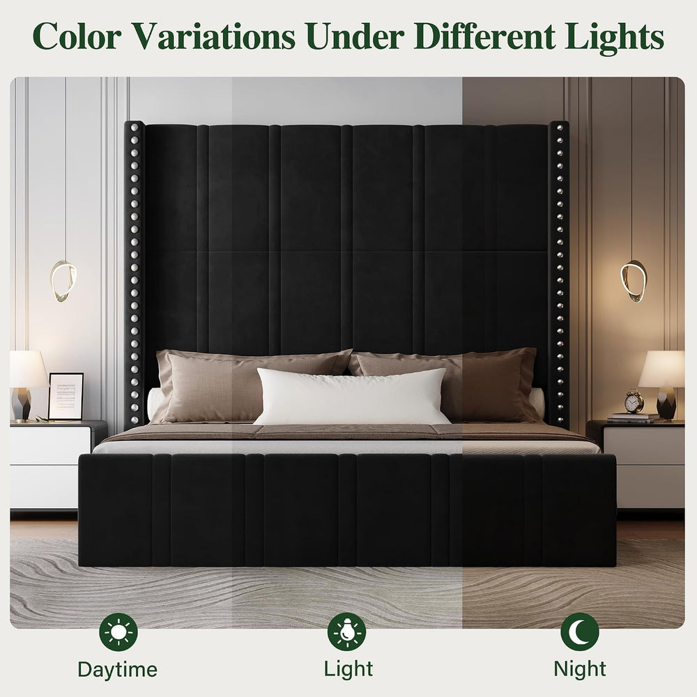 65.75" Tall King Size Bed Frame and Headboard, Black