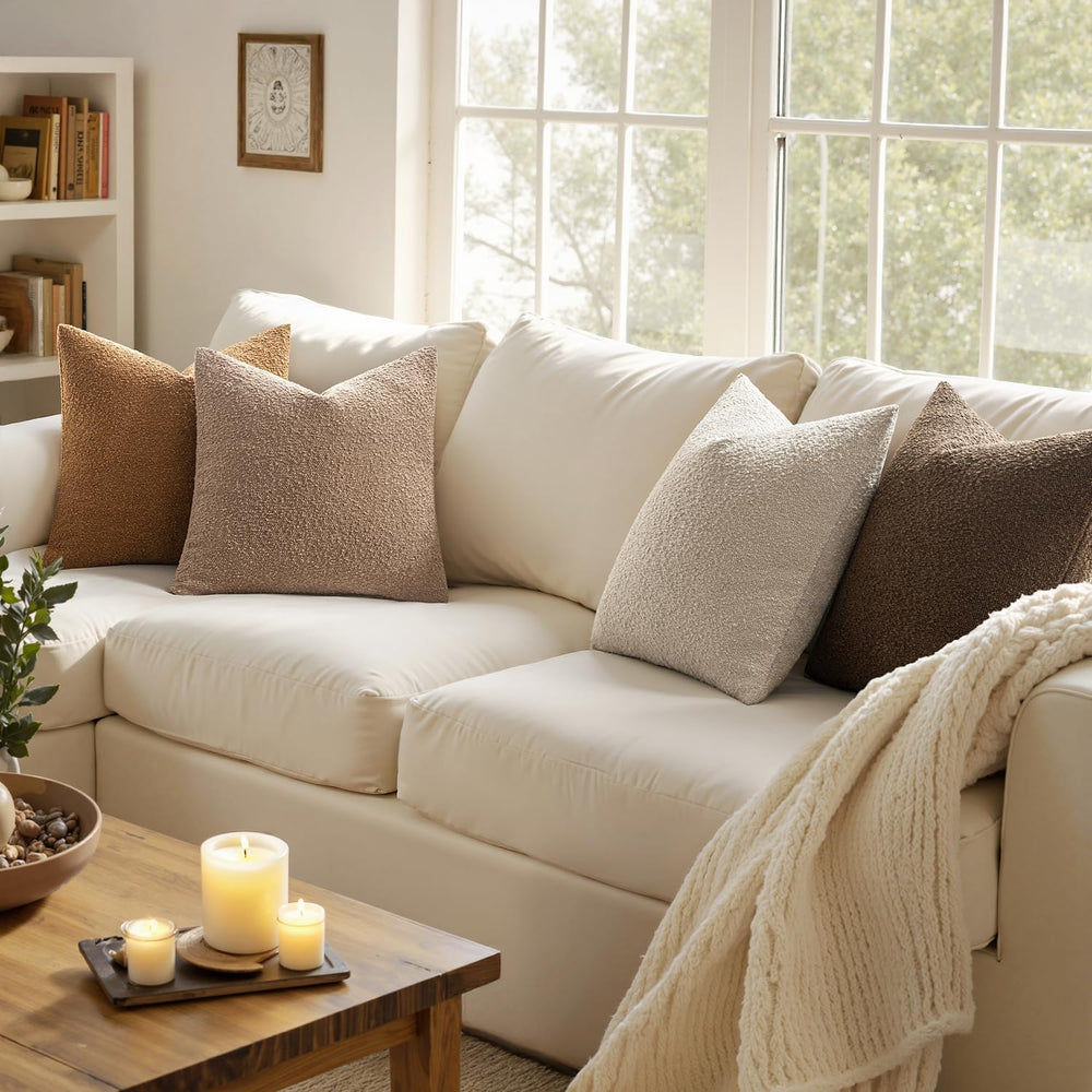 MIULEE Fall Decorative Boucle Throw Pillow Covers 20x20 Brown Set of 4