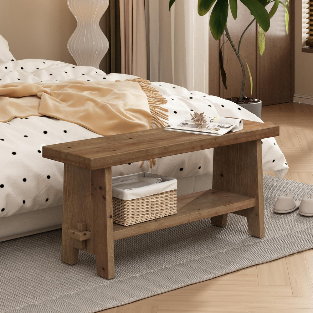 HOKYHOKY Solid Wood Entryway Bench - 39.4" Farmhouse Long Storage Bench,...