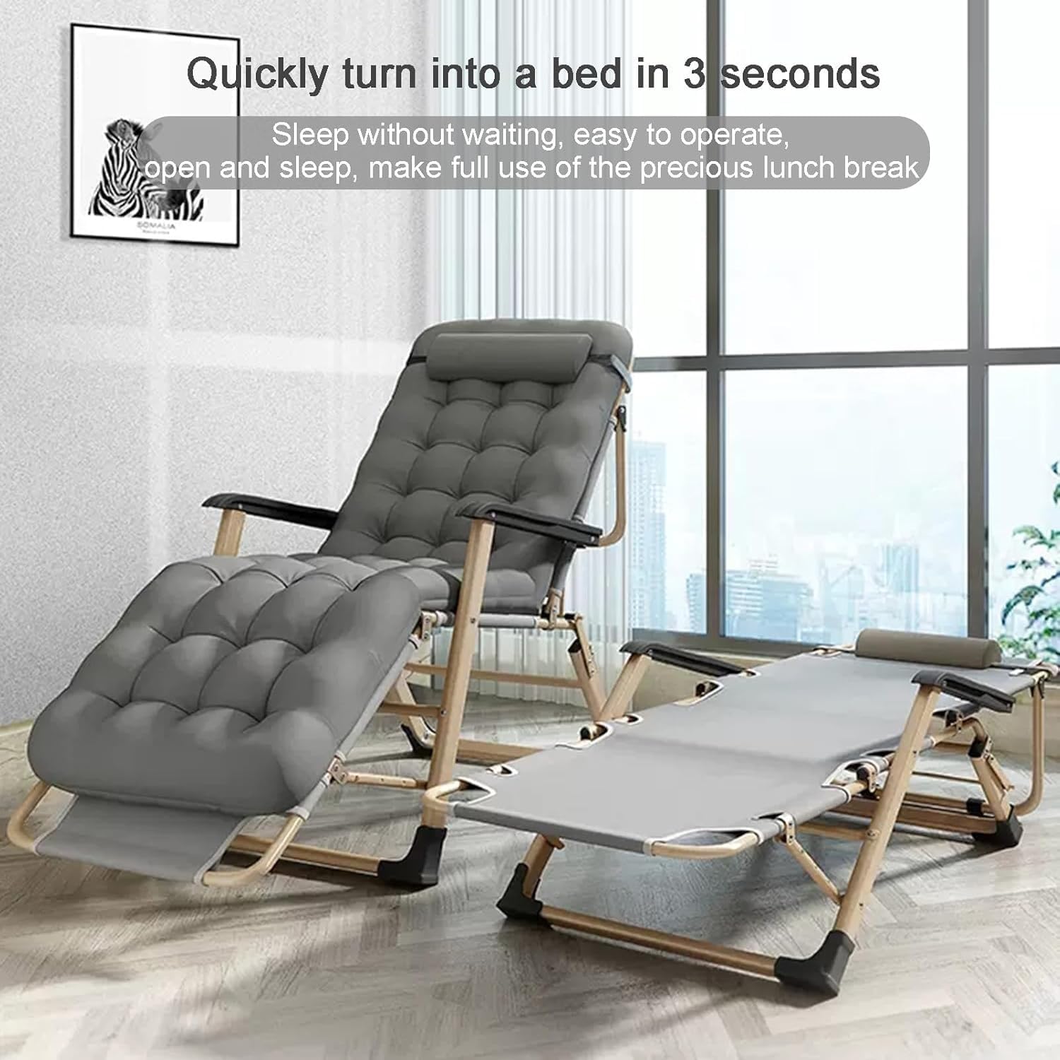 Gravity Folding Reclining Lounge Chair with Detachable Soft Cushion and Adjustable Headrest, Lawn Recliner