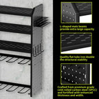 KAFAHOM Power Tool Organizer,Large 8 Drill Holder Wall Mount with 2 Side Pegboards,5 Layer Metal Tool Storage Rack with 12 Hooks,Tool Shelf for Garage Organization,Utility Battery Shelves - Black