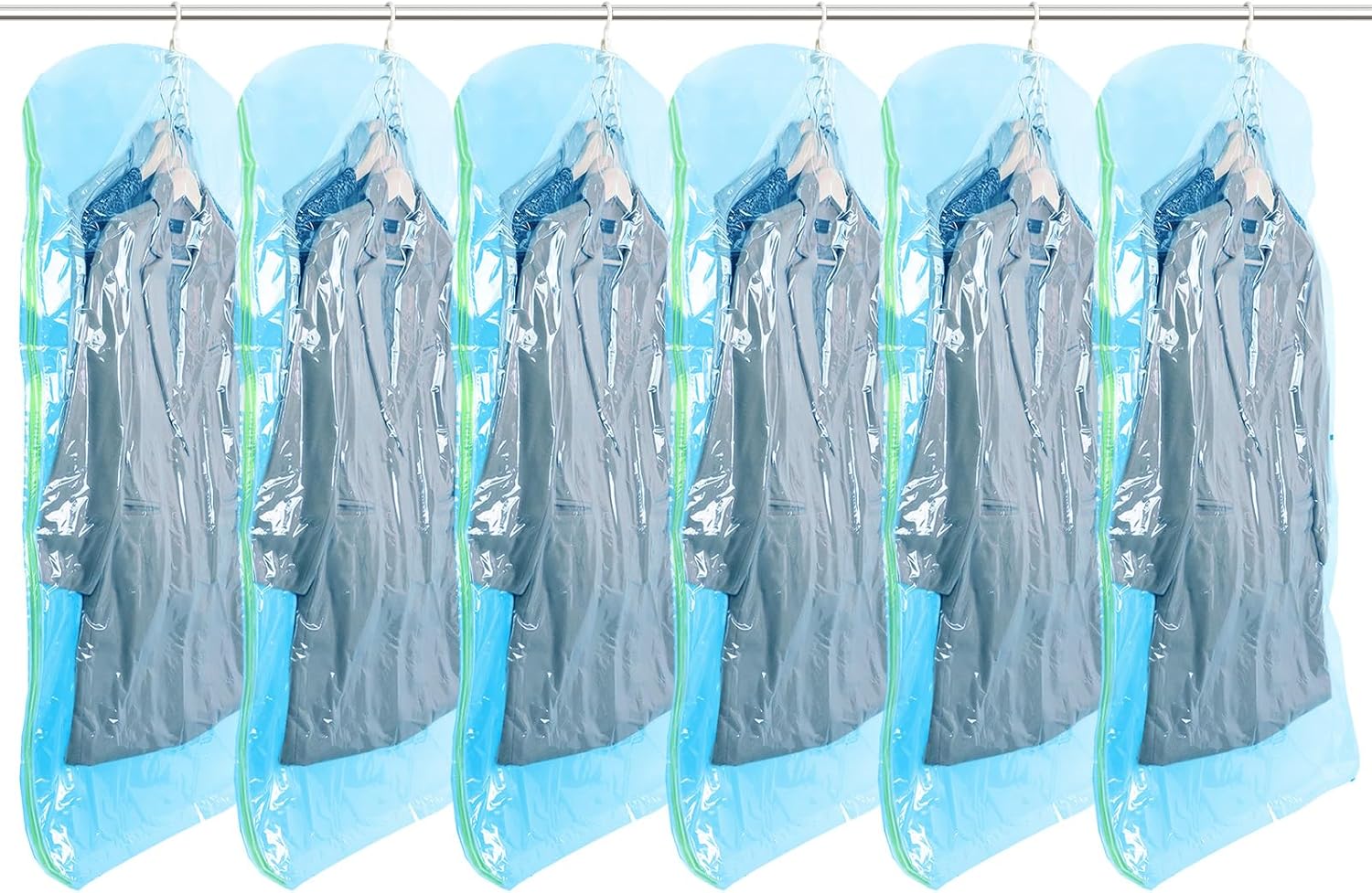 TAILI Hanging Vacuum Sealer Storage Space Saver Bags for Clothing, Suits and Jackets, Closet Organizers, 6 Pack Jumbo Blue