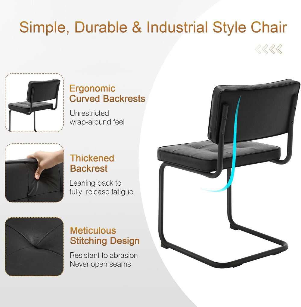 Zesthouse Industrial Metal Dining Chairs Set of 4, Upholstered Faux Leather K...