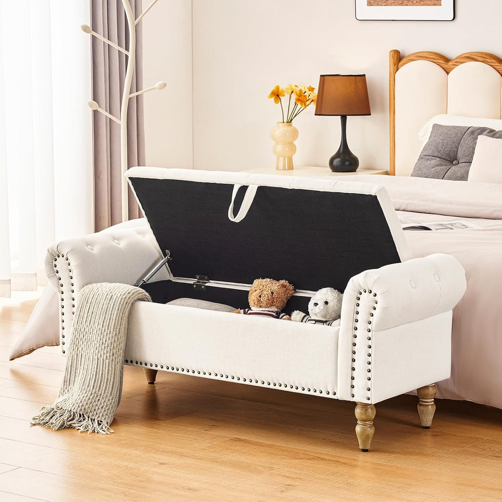 Furnimart Storage Bedroom Bench for End of Bed, Faux Linen Upholstered Storag...