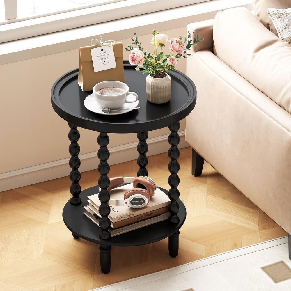2 Tier Round Side Table with Storage Shelf,Accent Tray End Table with Modern ...