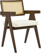 CHITA Rattan Dining Chairs Set of 2, Modern Dining Chair with 2.8inch Cushion, Rubberwood Frame Accent Chairs for Dining Room/Kitchen/Living Room, Walnut