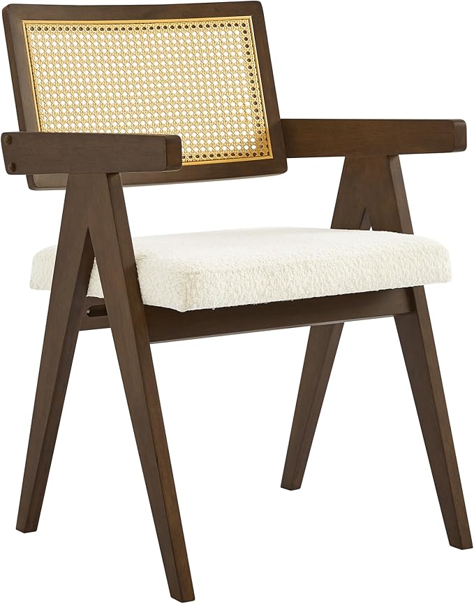 CHITA Rattan Dining Chairs Set of 2, Modern Dining Chair with 2.8inch Cushion, Rubberwood Frame Accent Chairs for Dining Room/Kitchen/Living Room, Walnut