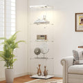 Tempered Glass Display Cabinet with Lights, 4-Tier Curio Cabinet with Glass Doors and Lock, Glass Display Case for Collectibles, for Living Room, Bedroom, Office, White, Single Door