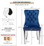 Mid Century Modern Dining Chairs Set of 4, Blue Velvet Upholstered Tufted Back, Kitchen & Dining Room Chairs, Brushed Silver Metal Legs, Nailhead Trim, Sillas para Comedor (Blue, 4 Pcs)