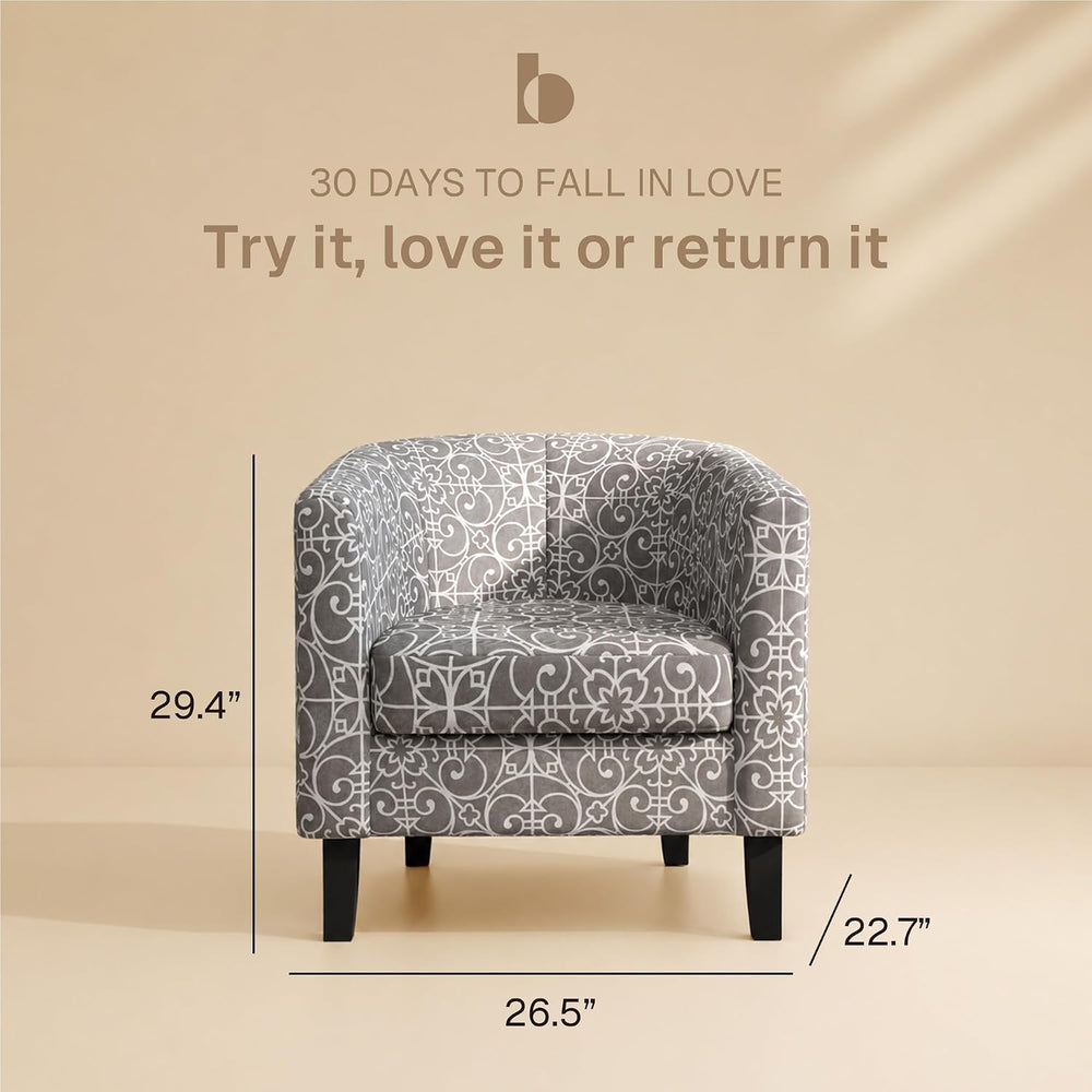BELLEZE Accent Barrel Chair Set of 2, Linen Round Chair Club Tub Sofa Corner ...