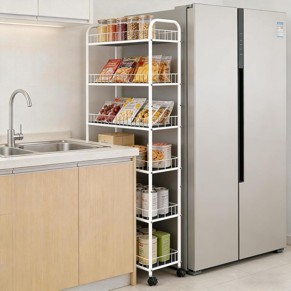 10in Slim Storage Cart, Metal 6-Tier Narrow Rolling Shelf, Sturdy Slim Storag...