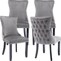 Modern Dining Chairs Set of 4, Upholstered Dining Chair with Full Back and Button Tufting, Grey Velvet Accent Chair, Sillas de Comedor, 4 Dining Chairs (Gray, Velvet, 4Pcs)