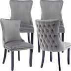 Modern Dining Chairs Set of 4, Upholstered Dining Chair with Full Back and Button Tufting, Grey Velvet Accent Chair, Sillas de Comedor, 4 Dining Chairs (Gray, Velvet, 4Pcs)