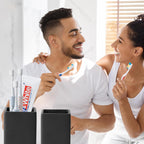 Black Square Toothbrush Holders for Bathrooms - 2 Cups Ceramic Square Toothbrush Toothpaste Holders Set, Bathroom Tumbler Cups Reusable Toothbrush Mouthwash Cup, Bathroom Counter Organizer.
