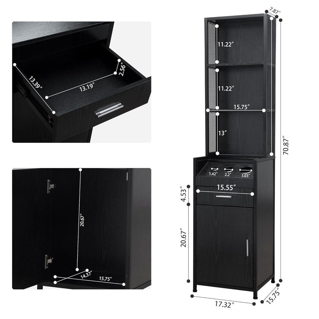 BARBsocial Reusable Salon Station for Hair Stylist, Barber Station with 3 Hot Tool Holders & Hair Storage with Shelves - Salon, Spa Furniture - Black