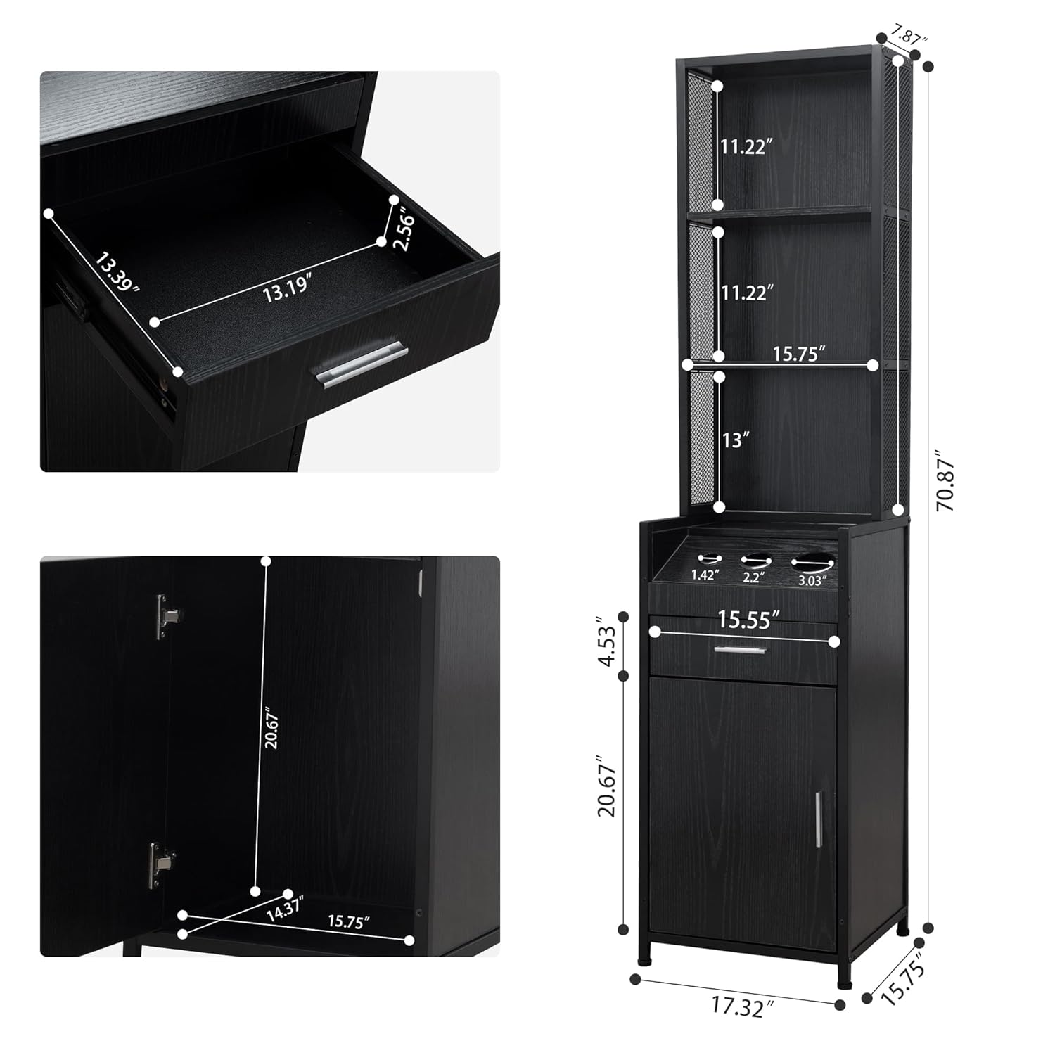 BARBsocial Reusable Salon Station for Hair Stylist, Barber Station with 3 Hot Tool Holders & Hair Storage with Shelves - Salon, Spa Furniture - Black