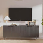 Black Fluted TV Stand with Led Light, 68" Entertainment Center with Storage, Television Stands for 55/60/65/70/75 inch TV, Mid Century TV Console, Media Console, Sideboard Cabinet for Living Room
