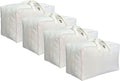 Soft Large Canvas Comforter Storage Bags with Four Carrying Handles and Clear Window, Closet Organizer for Clothing, Blankets Sheets Pillows and Bedding, 80L, 4 Pack, White