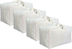 Soft Large Canvas Comforter Storage Bags with Four Carrying Handles and Clear Window, Closet Organizer for Clothing, Blankets Sheets Pillows and Bedding, 80L, 4 Pack, White