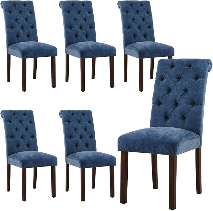 Tufted Dining Chairs Set of 6, Upholstered Parsons Dining Room Chairs, Fabric...