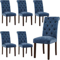 Tufted Dining Chairs Set of 6, Upholstered Parsons Dining Room Chairs, Fabric Kitchen Side Chair with Wood Legs, Blue