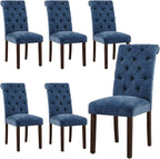 Tufted Dining Chairs Set of 6, Upholstered Parsons Dining Room Chairs, Fabric Kitchen Side Chair with Wood Legs, Blue