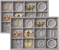 Large Velvet Jewelry Tray 2 Pack Stackable Jewelry Display Drawer Inserts Trays Organizer for Earring Bracelet Necklace Ring (Gray, 12 Grids)