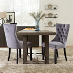 Velvet Upholstered Dining Chairs Set of 2, Modern Style Kitchen Side Chairs with Nailhead Trim and Wood Legs,Metal Pulling Ring for Dining Room Living Room(Grey,Set of 2)