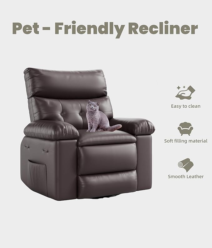 GarveeHome Extra Wide Recliner Chair - PU Leather Oversized Manual Recliner for Adults, Lazy Chair with 1.5X Sponge Comfort Arm and Back for Living Room, Bedroom