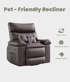 GarveeHome Oversized Wide Rocker Swivel Recliner Chair - PU Leather Manual Recliner for Adults, Large Nursery Chair Lazy Recliner with Comfort Arm and Back for Living Room, Bedroom